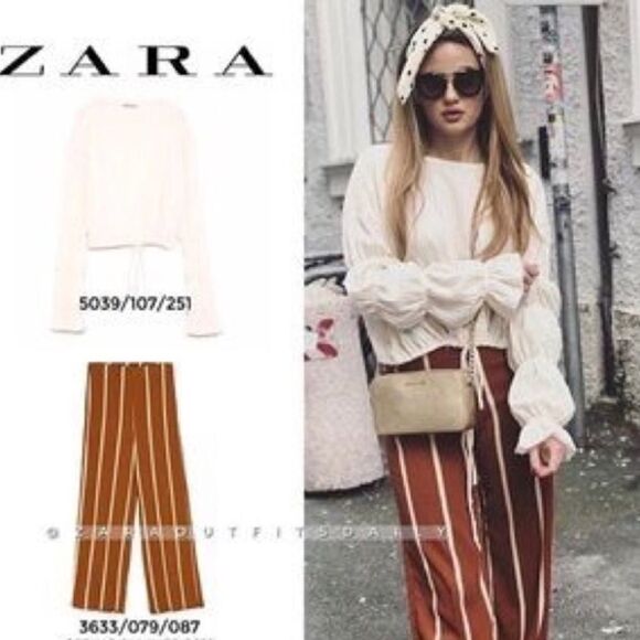 ZARA Textured Stripe Pull on Trousers - Picture 1 of 9